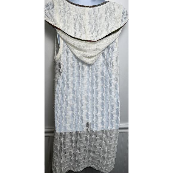 Free People Coverup Top M Hooded Crochet Sleeveless Embroidered Beaded Ivory - Picture 3 of 7